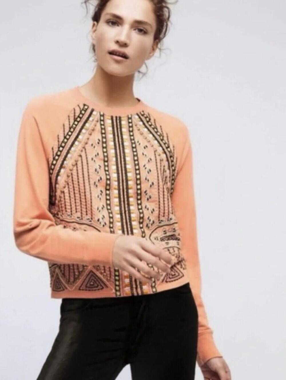 Akemi + Kin by Anthropologie Coral Embroidered Cotton Sweatshirt - Size - Small